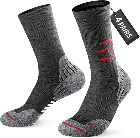 Compression Running Socks, Cushion Crew Socks - Anti-Blister Moisture Wicking for Athletic Hiking Basketball Tennis