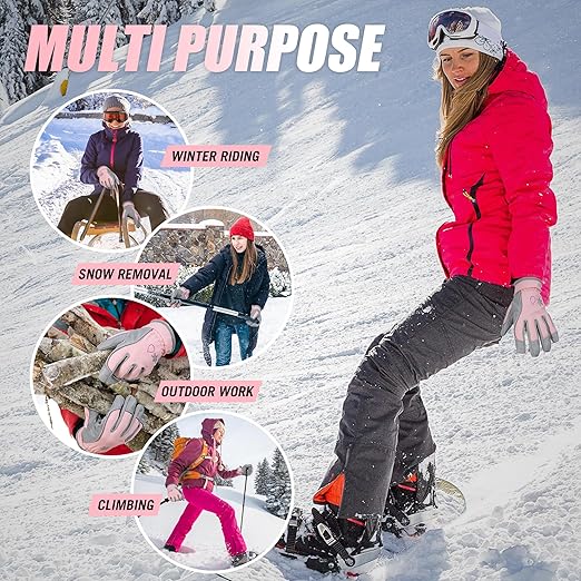 HANDLANDY Winter Insulated Work Gloves, 3M Thinsulate Thermal Water-Resistant Gloves for Men Women Touch Screen, Warm Ski Snowboard Cold Weather Gloves (Pink Grey, Large)
