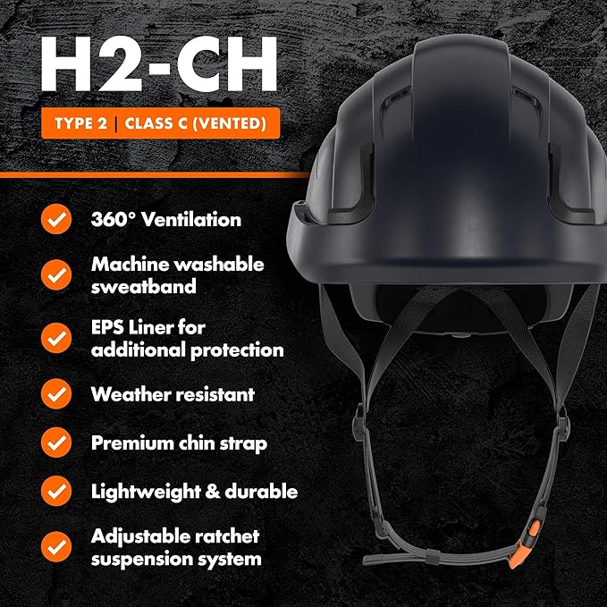 Defender Safety H2 Safety Helmet Hard Hat, Type 2 Class C and E, ANSI Z89.1 and EN 12492 Rated
