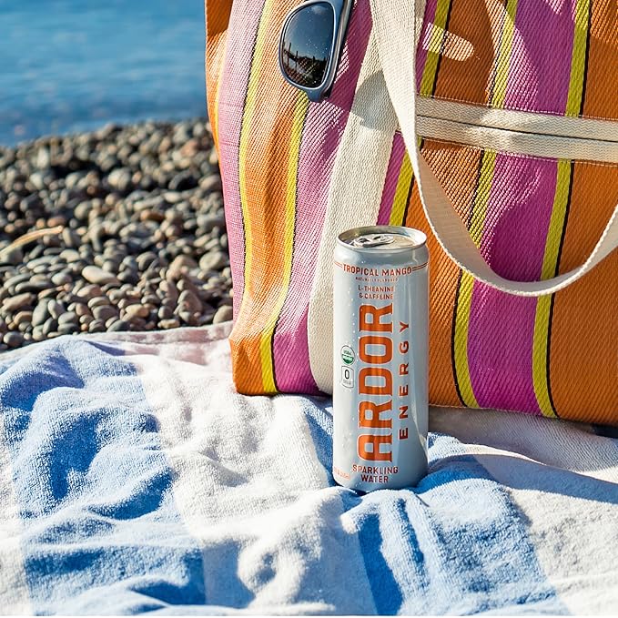 ARDOR ENERGY Sparkling Water with 100mg Natural Caffeine & 200mg L-Theanine from Organic Green Tea for Smooth Energy & Focus | Healthy Energy Drink | No Sugar, Zero Calories, Vegan, Gluten-Free | Tropical Mango (Pack of 12, 12oz cans)