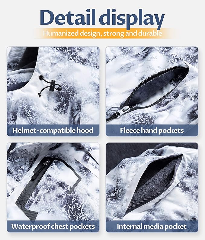 CREATMO US Men's Mountain Waterproof Ski Jacket - Windproof Snowboarding Warm Winter Coat Raincoat