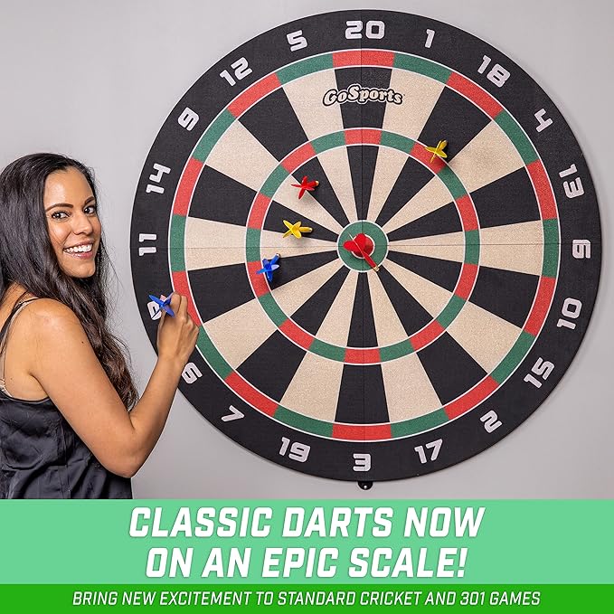 GoSports Giant 3 ft or 4 ft Cork Dartboards - Includes 12 Giant Darts and Scoreboard - New Fun Twist on Darts