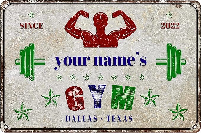Custom Gym Sign Wall Art Decor Personalized Name Aluminum Metal Sign Retro Workout Room Fitness Center Tin Sign
