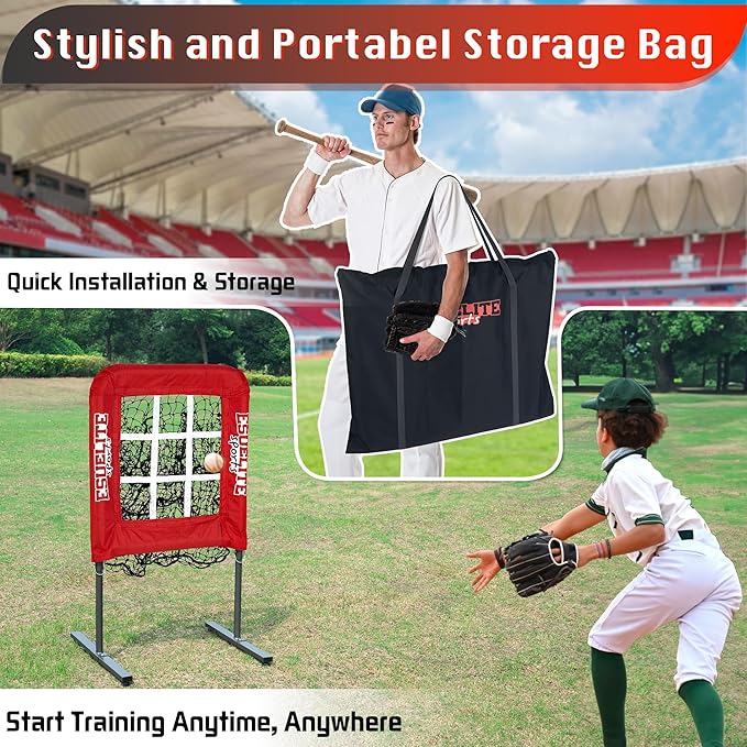 9 Hole Pitching Net with Strike Zone, Baseball Pitching Target, Softball Pitching Net, Portable Pitcher Training Equipment Height Adjustable