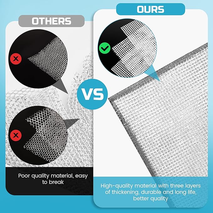 Forggon10 Pcs New Upgrade 3-Layer Metal Dish Cloth, No Scratches and No Odor, Multipurpose Wire Dishwashing Rag for Wet and Dry, Kitchen Cleaning DishRags,Sinks,Dishes,Stove Top, Dimensions(7.08X8.86)