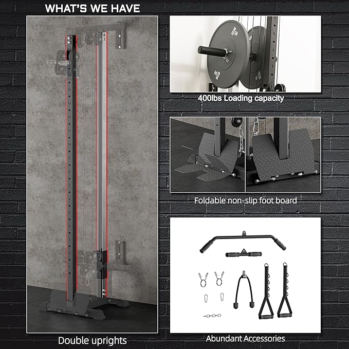Fitness Wall Mount Cable Crossover Machine – Multi-Functional Dual Pulley System, Home Gym Equipment with Commercial-Grade Steel Frame and 400 lb Load Capacity for Home Gym.