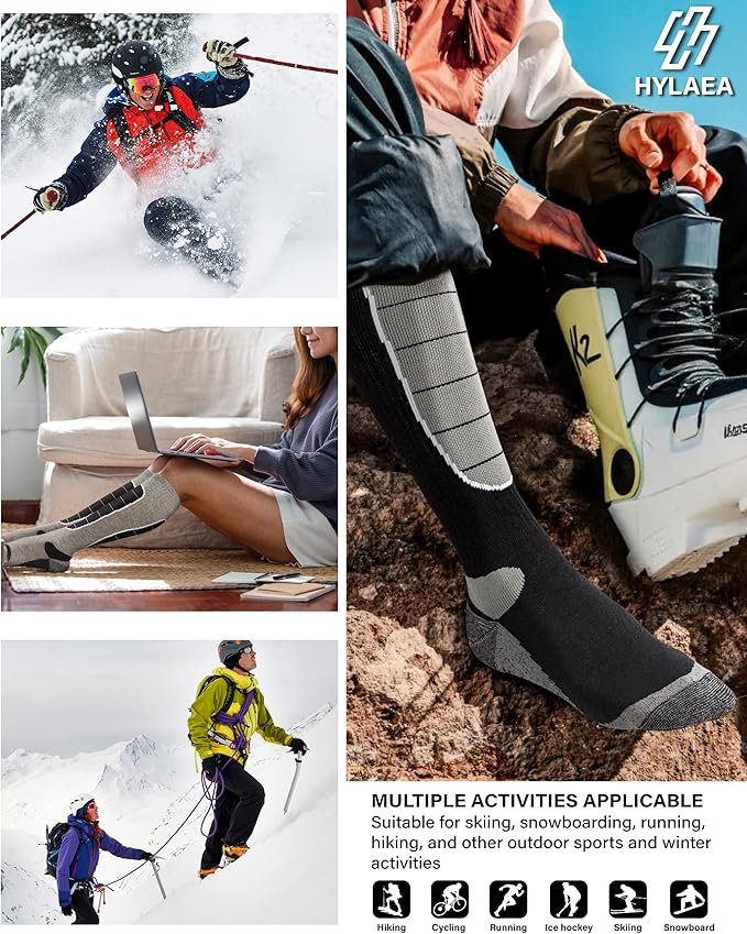Hylaea Merino Wool Ski Socks, Cold Weather Socks for Snowboarding, Snow, Winter, Thermal Knee-high Warm Socks, Hunting