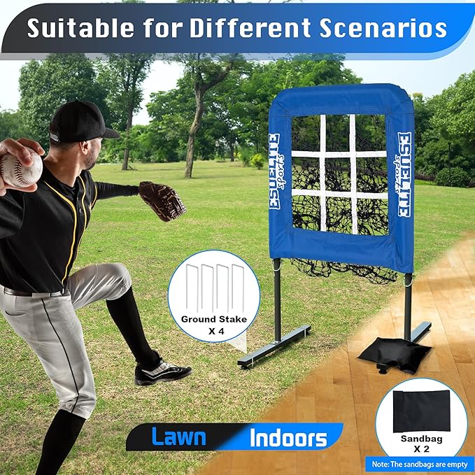 9 Hole Pitching Net with Strike Zone, Baseball Pitching Target, Softball Pitching Net, Portable Pitcher Training Equipment Height Adjustable