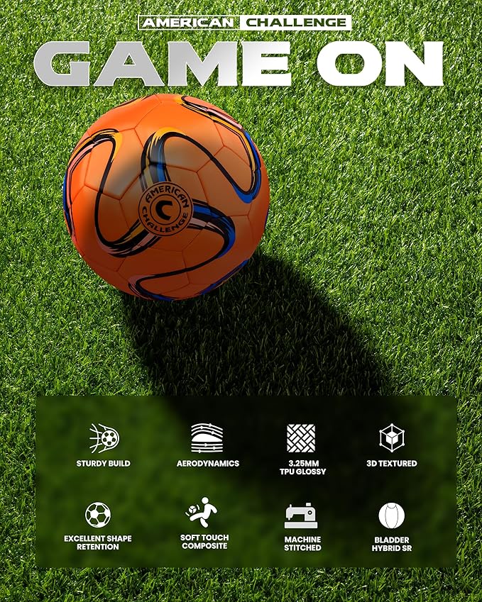 American Challenge Brasilia Soccer Ball – Soccer Ball Size 5, 4, 3 & 2 – for Youth & Adults – Ideal for Practice, Training & Grass Fields