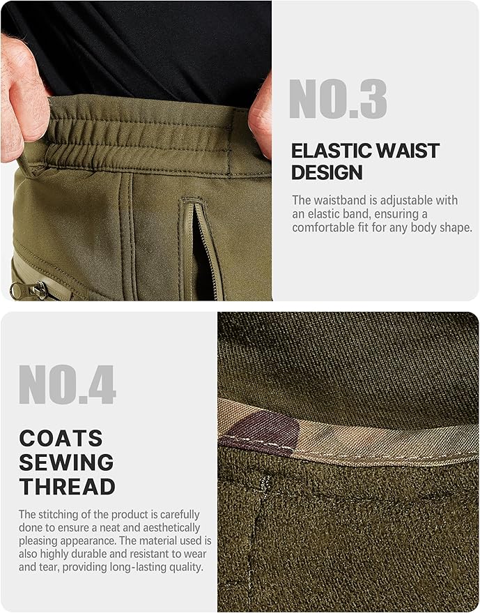 FREE SOLDIER Men's Outdoor Softshell Fleece Lined Cargo Pants Snow Ski Hiking Pants with Belt