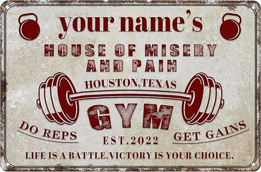 Custom Gym Sign Wall Art Decor Personalized Name Aluminum Metal Sign Retro Workout Room Fitness Center Tin Sign - house of misery and pain