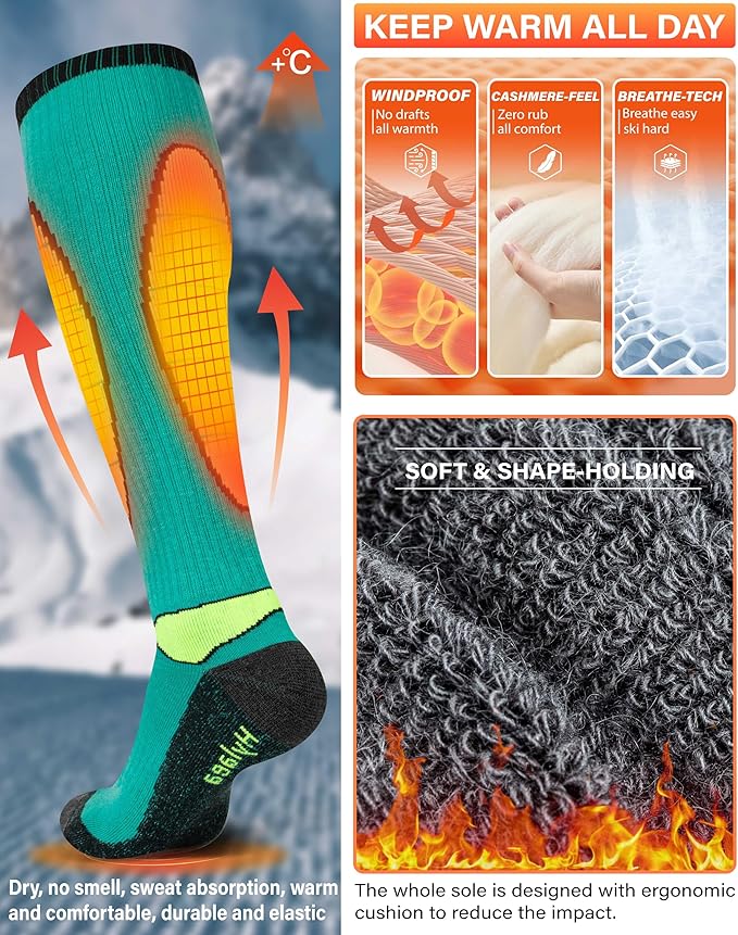 Hylaea Merino Wool Ski Socks, Cold Weather Socks for Snowboarding, Snow, Winter, Thermal Knee-high Warm Socks, Hunting