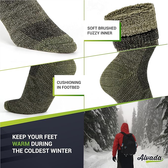 Alvada Merino Wool Hiking Socks Thermal Warm Crew Winter Boot Sock For Men & Women 3 Pairs