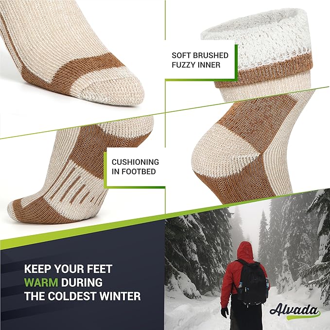 Alvada Merino Wool Hiking Socks Thermal Warm Crew Winter Boot Sock For Men & Women 3 Pairs