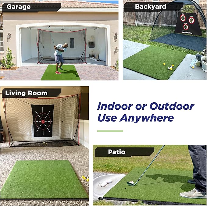 Golfguru Golf Mat, 5x4ft/5x5ft Dense Elite Golf Hitting Mats Practice with 10 Balls, 9 Tees, Heavy Duty Artificial Hitting Training Matt for Backyard Driving Chipping Indoor Outdoor Simulators