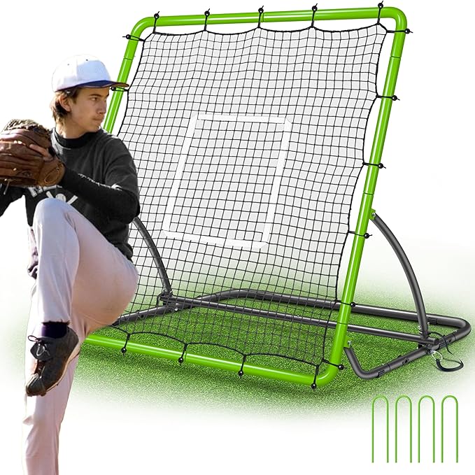 Heavy Duty Baseball Rebounder Net 4x4.5 FT Pitchback with 3 Adjustable Angles, Baseball and Softball Bounce Back Net for Ground, Line Drive, Fly Ball Return Settings Fielding Trainer