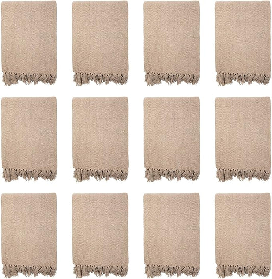 Arkwright Common Ground Bulk Blankets - Pack of 12 - Reversible 100% Cotton All Season Lightweight Couch Bed Throws for Wedding Guests, Travel, and Outdoor Events, 50 x 70 in, Coffee