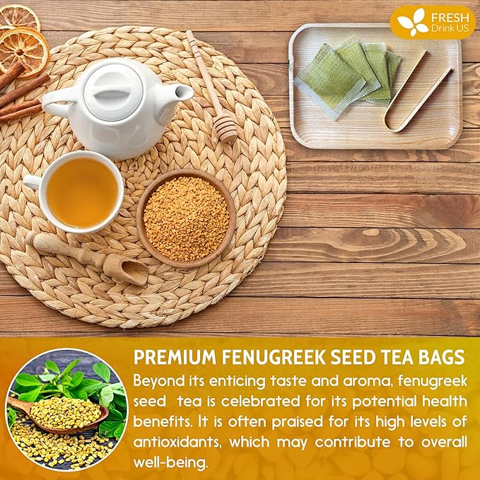 FreshDrinkUS, Premium 55 Fenugreek Tea Bags, 100% Natural & Pure from Fenugreek. Fenugreek Herbal Tea. Made with Natural Material Tea Bags. No Sugar, No Caffeine, No Gluten, Vegan.