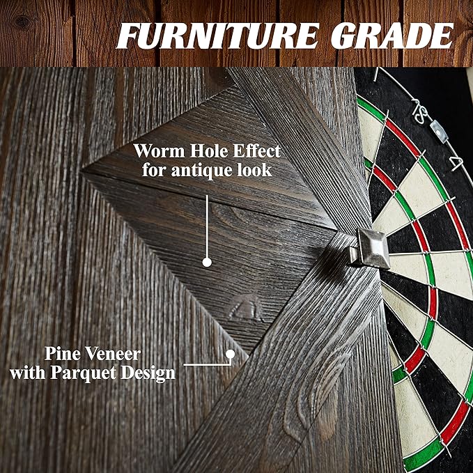 Barrington Dartboard Multiple Styles Pre-Assembled Wood Dartboard Cabinet Collection with 18” Bristle Dartboard & Steel Tip Dart Set, Perfect for Cricket Games