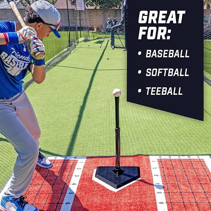 GoSports Baseball & Softball Batting Tees - Choose Jr. or Standard - Adjustable Rubber Hitting Tee