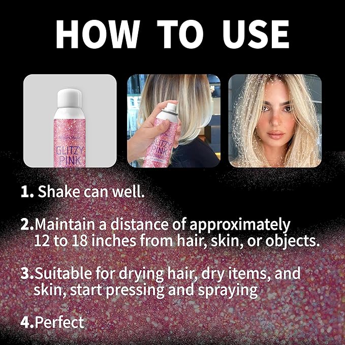 Hair Glitter Body Glitter Spray, 150ML Glitter Hairapray Holographic Pink Glitter Spray for Hair and Boday, Hair Glitter for Kids Women, Body Shimmer Festival Rave and Makeup 4.2 Fl Oz