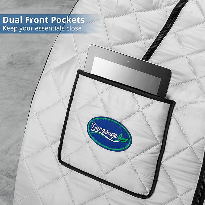 Durasage Oversized Portable Personal Steam Sauna Spa with 800W Steam Generator, 60-Minute Timer, Dual Pockets, Zippered Hand Openings & Chair for at-Home Relaxation (Silver, 33"x31.5"x41")
