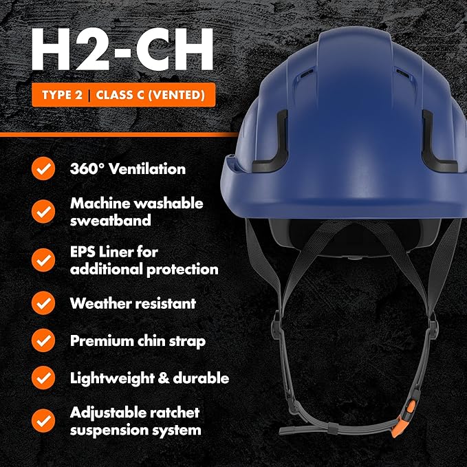 Defender Safety H2 Safety Helmet Hard Hat, Type 2 Class C and E, ANSI Z89.1 and EN 12492 Rated