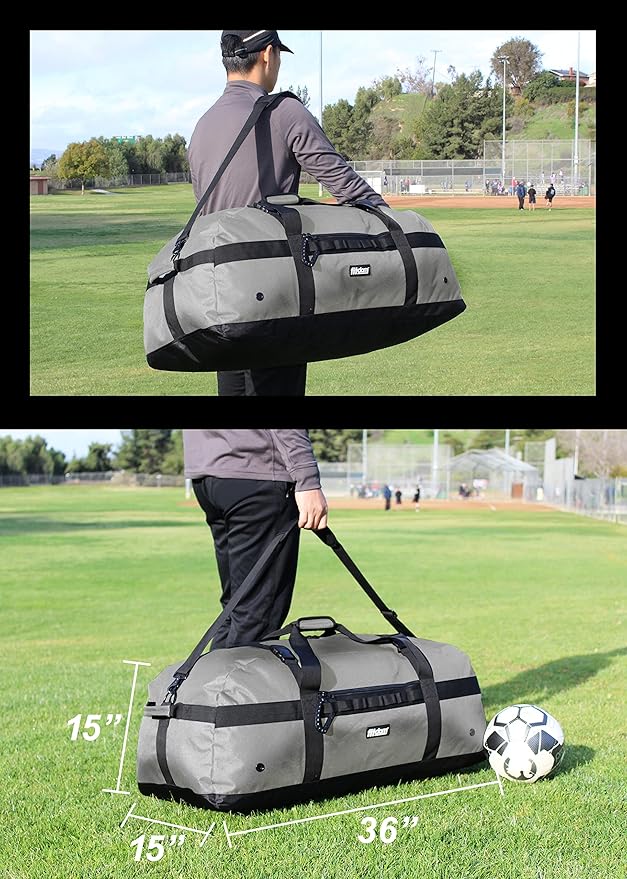 Fitdom 132L 36" Heavy Duty Extra Large Sports Gym Equipment Travel Duffel Bag W/Adjustable Shoulder & Compression Straps. Perfect for Soccer Baseball Basketball Hockey Football Team Coaches & More
