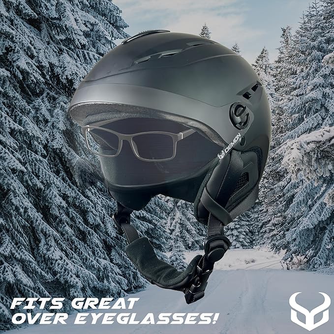 Demon United Ski and Snowboard Visor Helmet-Snowboard Helmet with Removable Visor Goggles and Rear Dial Adjustment- Snow Sport Helmets for Men and Women
