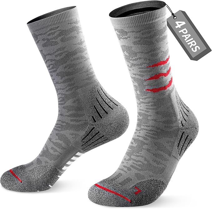 Compression Running Socks, Cushion Crew Socks - Anti-Blister Moisture Wicking for Athletic Hiking Basketball Tennis