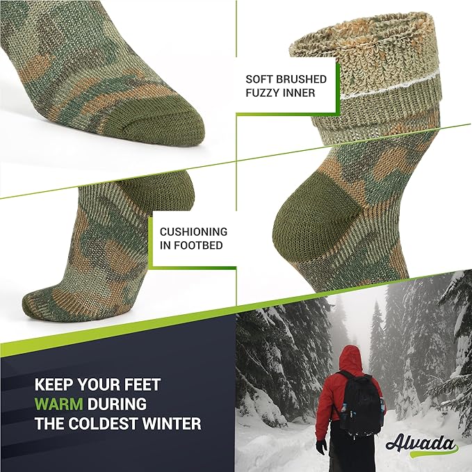 Alvada Merino Wool Hiking Socks Thermal Warm Crew Winter Boot Sock For Men & Women 3 Pairs