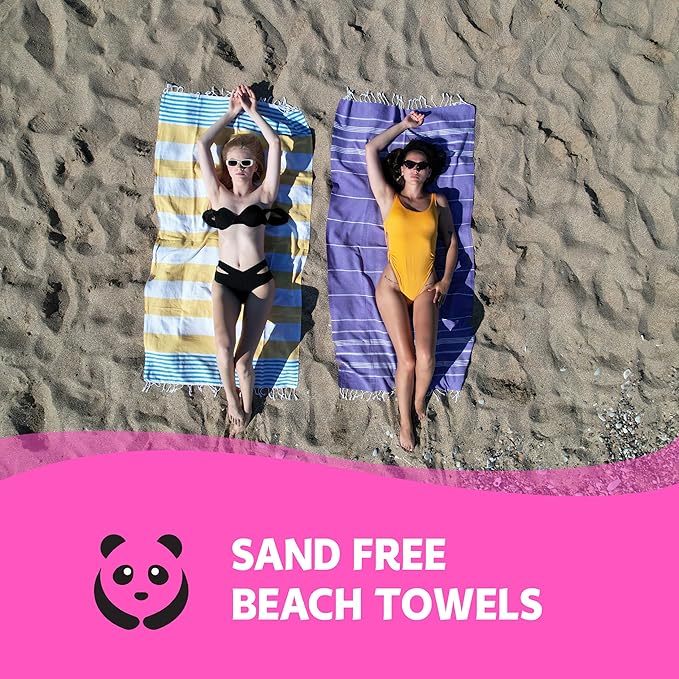 HAVLULAND Turkish Beach Towel Set of 6 - Sand Free - 100% Organic Oversized Turkish Towel - Quick Dry Towels for Beach, Picnic, Blanket or Bath Towel - Lightweight Towels for Travel, Camping & Pool