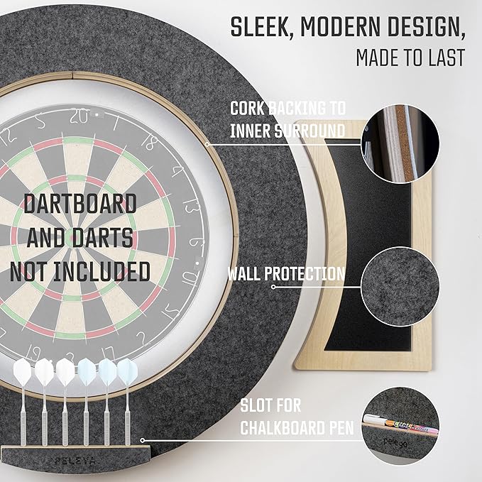 Dart Board Cabinet Set with LED Light; Bristle Dartboard, Built in LED Light, Darts and Chalkboards