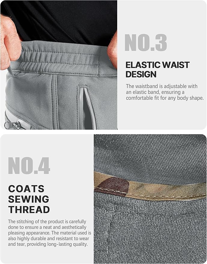 FREE SOLDIER Men's Outdoor Softshell Fleece Lined Cargo Pants Snow Ski Hiking Pants with Belt