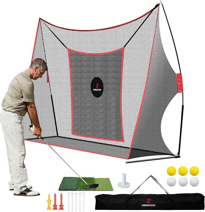 Golf Practice Net - Heavy Duty Driving Range Net with High Impact Chipping Target, Include Carry Bag and Golf Balls for Indoor Outdoor