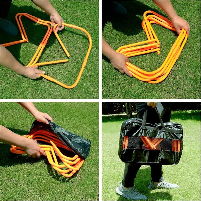 Agility Speed Hurdles Upgraded Training Hurdles Adjustable Height,Ultra Durable All-in-One Speed Hurdles with Carrying Handle, 6 Pack