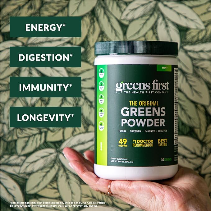 Greens First Original Greens Powder - 49 Superfoods - Organic Fruits & Veggies - Prebiotics, Probiotics & Digestive Enzymes - Antioxidant Smoothie - Dairy Free, Vegan & Non-GMO (Berry, 30 Servings)