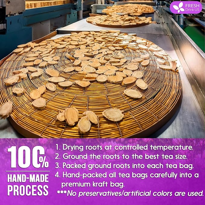 FreshDrinkUS Premium 55 Astragalus Root Tea Bags, 100% Natural & Pure. Astragalus Root Herbal Tea. Made With Natural Material Tea Bags. No Sugar, No Caffeine, No Gluten, Vegan