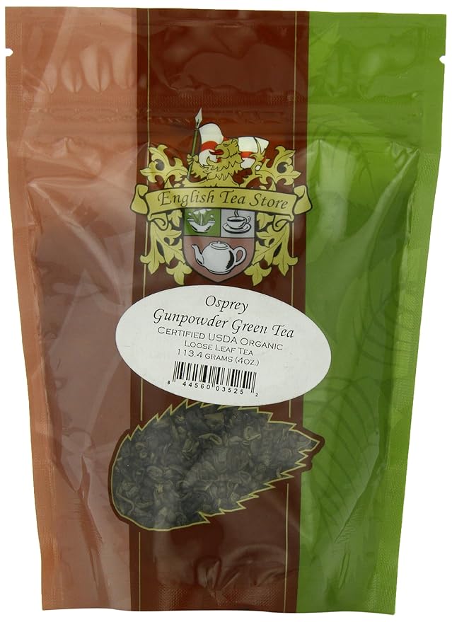 English Tea Store Organic Osprey Gunpowder Green Tea Pouches - 4oz | Loose Leaf Chinese Green Tea | Premium Zhejiang Leaves | Rolled for Freshness | Smooth Bold Taste