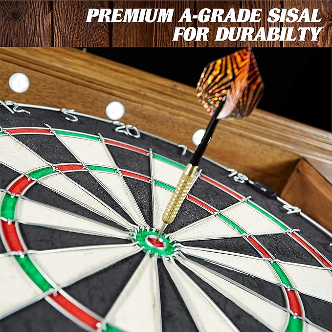 Barrington Dartboard Multiple Styles Pre-Assembled Wood Dartboard Cabinet Collection with 18” Bristle Dartboard & Steel Tip Dart Set, Perfect for Cricket Games