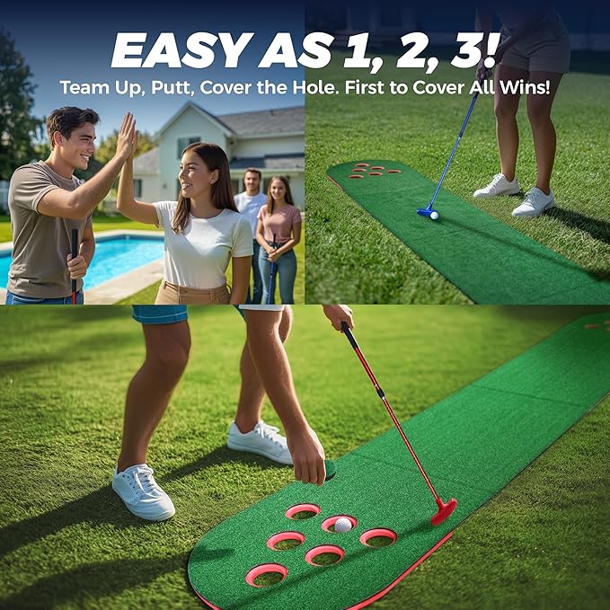 Golf Putting Game Set, Mini Golf Game Set with 2 Putters 2 Balls, 10 Feet Practice Putting Green Mat for Adults, Indoor Outdoor Backyard Party Game
