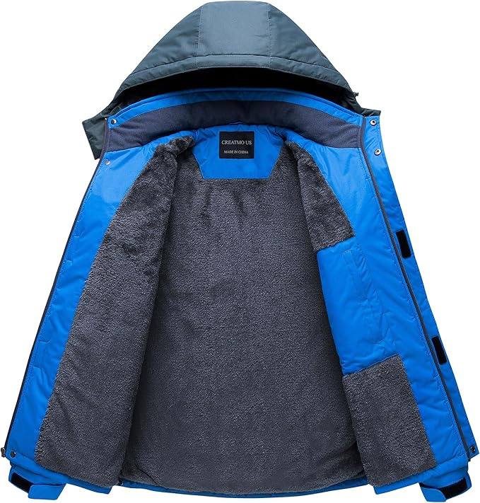 CREATMO US Men's Mountain Waterproof Ski Jacket - Windproof Snowboarding Warm Winter Coat Raincoat