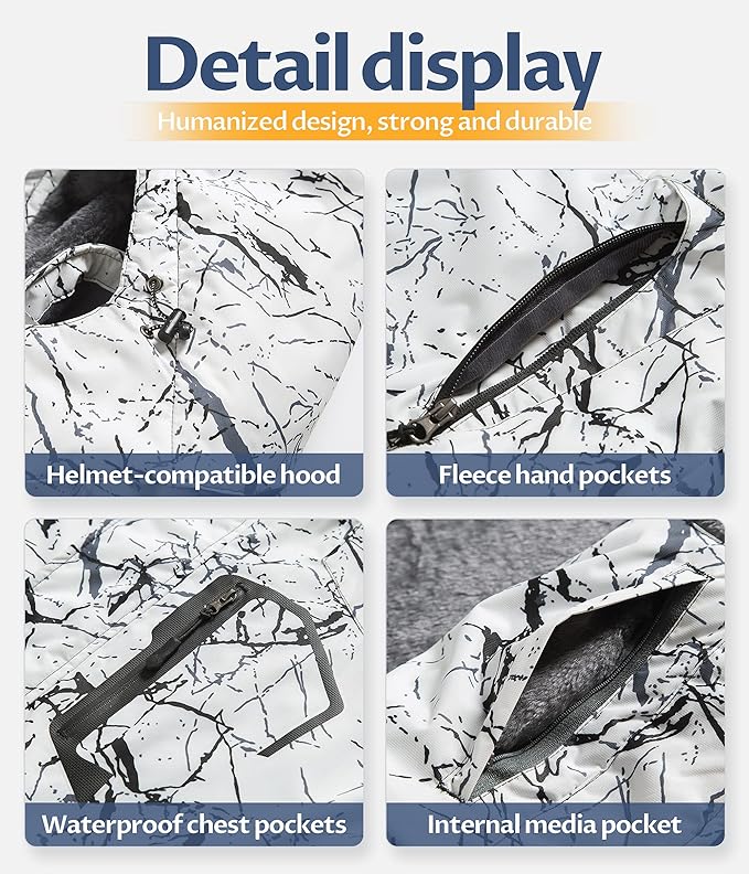 CREATMO US Men's Mountain Waterproof Ski Jacket - Windproof Snowboarding Warm Winter Coat Raincoat