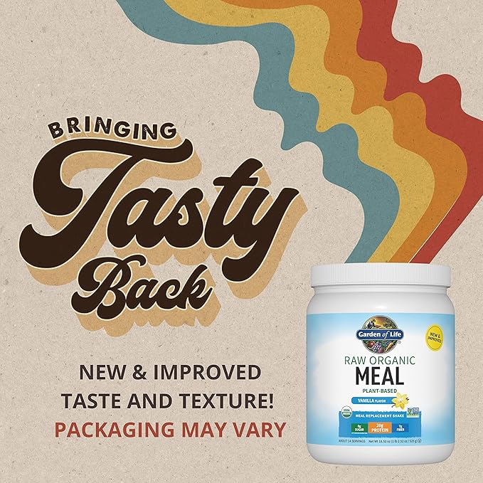 Garden of Life Meal Replacement Shakes, Raw Organic, Vanilla Protein Powder with Plant Based Pea Protein, Sprouts, Greens, Probiotics, Dairy Free 14 Servings