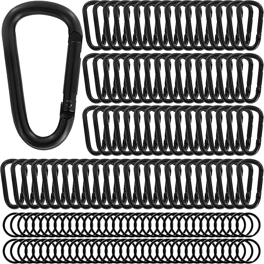 Heavy Duty Aluminum D Carabiner Clips & Key Rings, Black & Sliver Corrosion Resistant Keychain for Keys, Outdoor Sports, Hiking, Camping, Fishing & Hanging Gear