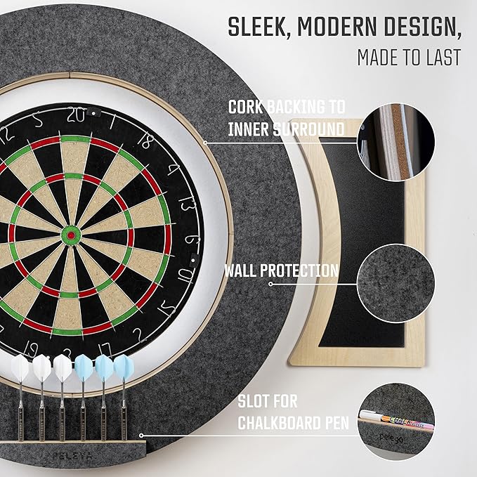 Dart Board Cabinet Set with LED Light; Bristle Dartboard, Built in LED Light, Darts and Chalkboards