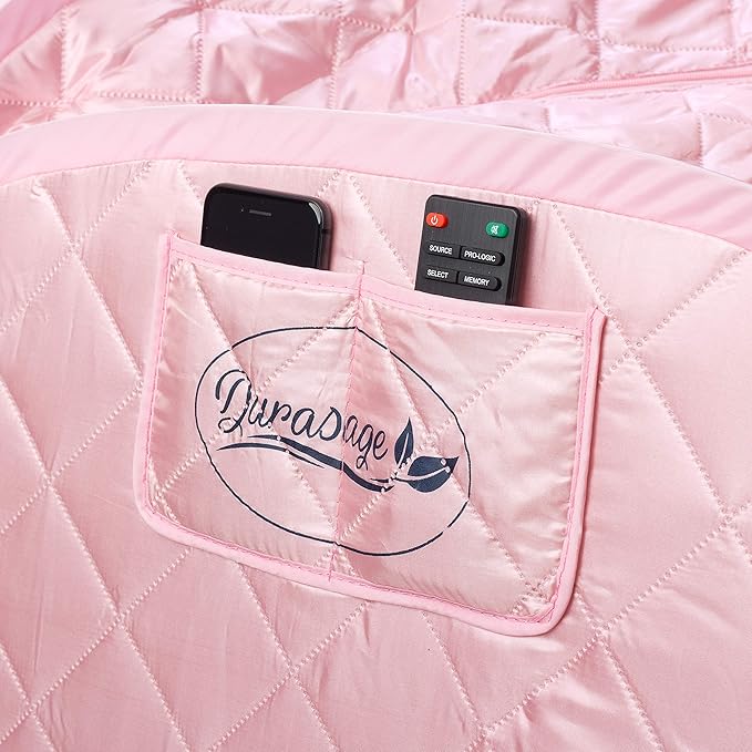 Durasage Personal Foldable Steam Sauna for Relaxation at Home, 60 Minute Timer, 800 Watt Steam Generator, Chair Included - Light Pink