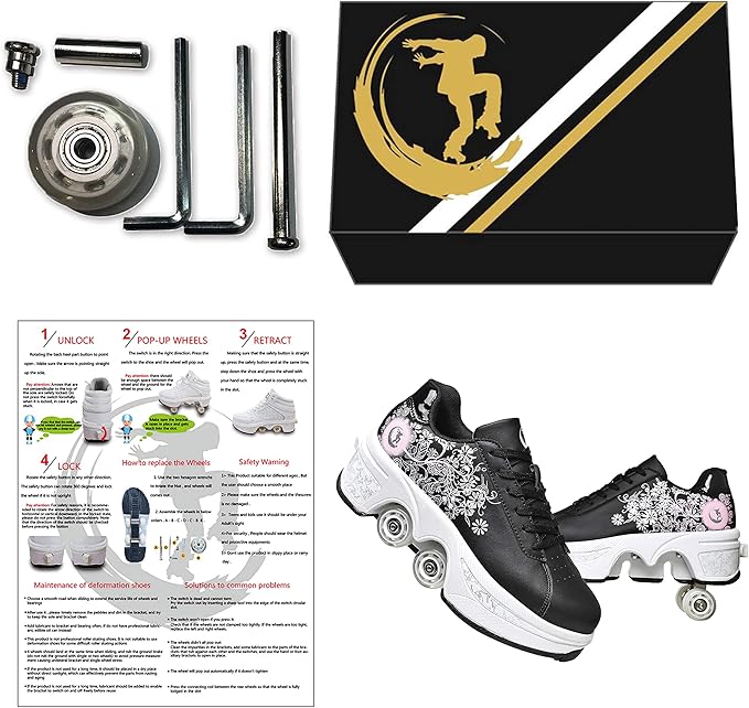 Double-Row Deform Wheel Automatic Walking Shoes Invisible Deformation Roller Skate 2 in 1 Removable Pulley Skates Skating Parkour