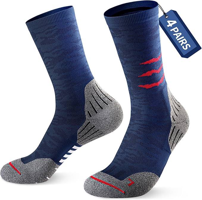 Compression Running Socks, Cushion Crew Socks - Anti-Blister Moisture Wicking for Athletic Hiking Basketball Tennis