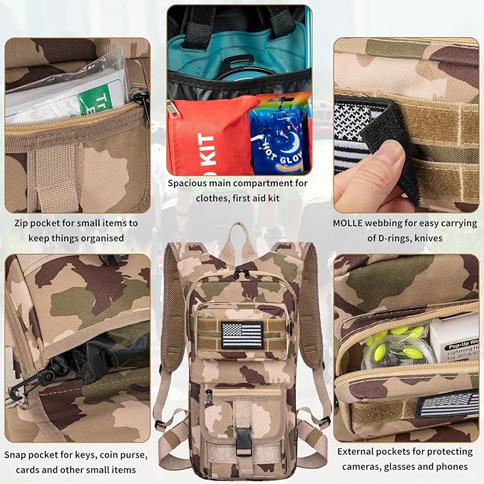 Hydration Backpack, Tactical Molle Water with 2L TPU Water Bladder, for Men Women Lightweight Water Backpack, Hydration Pack for Hiking, Biking, Climbing and Hunting
